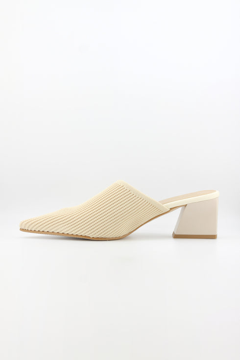 Miss Elastic Pointed Knit Mules with Block Heel