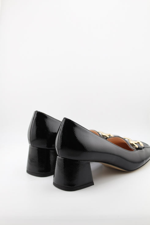 Sante Leather Block Heel Loafers with Buckle