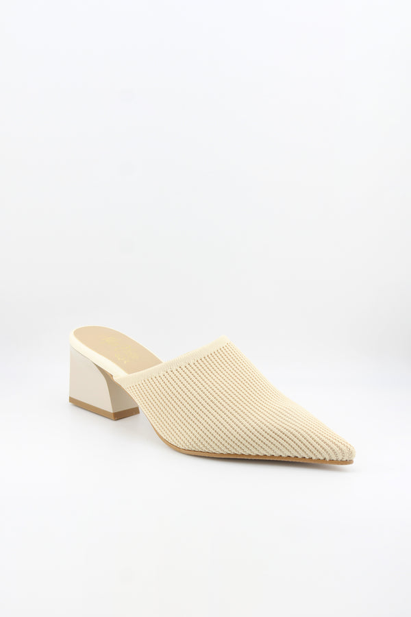 Miss Elastic Pointed Knit Mules with Block Heel