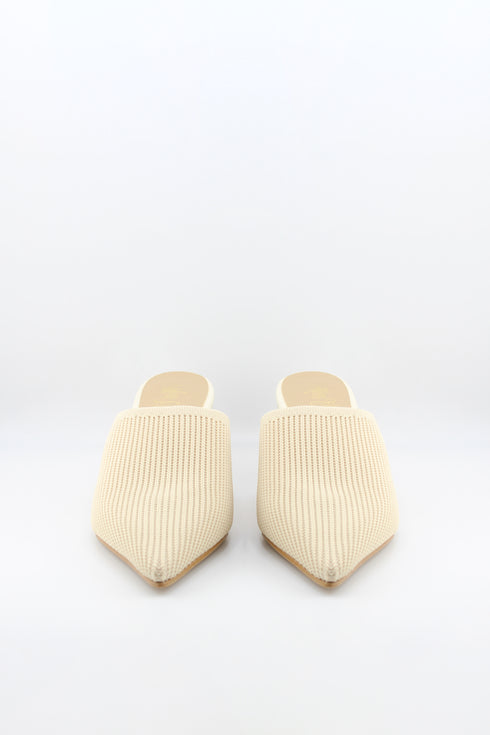 Miss Elastic Pointed Knit Mules with Block Heel