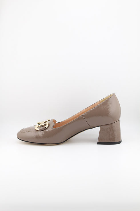 Sante Leather Block Heel Loafers with Buckle