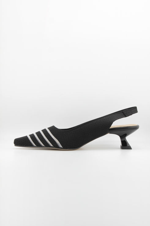 Miss Elastic Pointed Slingback Pump with Striped Detail