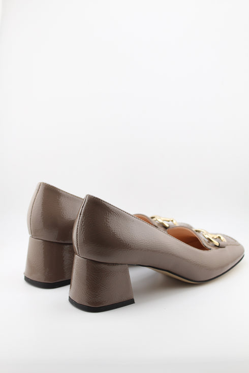 Sante Leather Block Heel Loafers with Buckle