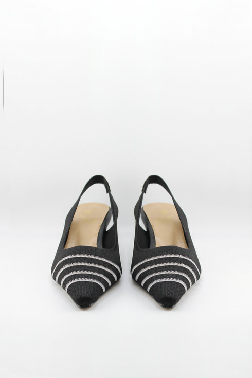 Miss Elastic Pointed Slingback Pump with Striped Detail
