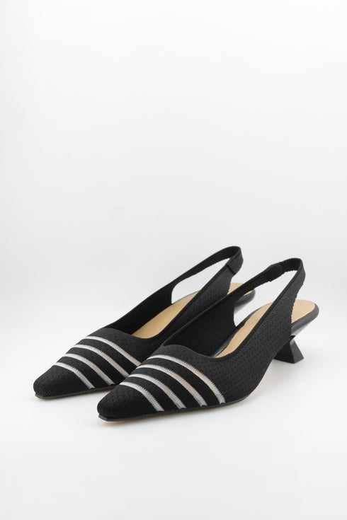 Miss Elastic Pointed Slingback Pump with Striped Detail