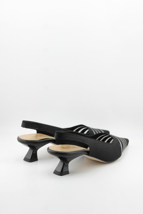 Miss Elastic Pointed Slingback Pump with Striped Detail