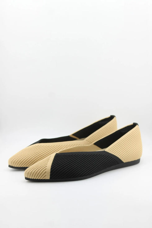 Miss Elastic Knit Slip-On Two-Tone Flats