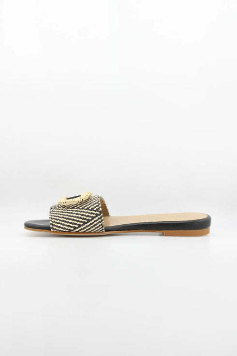 Miss Elastic Woven Slide Sandals with Buckle