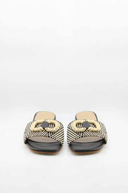 Miss Elastic Woven Slide Sandals with Buckle