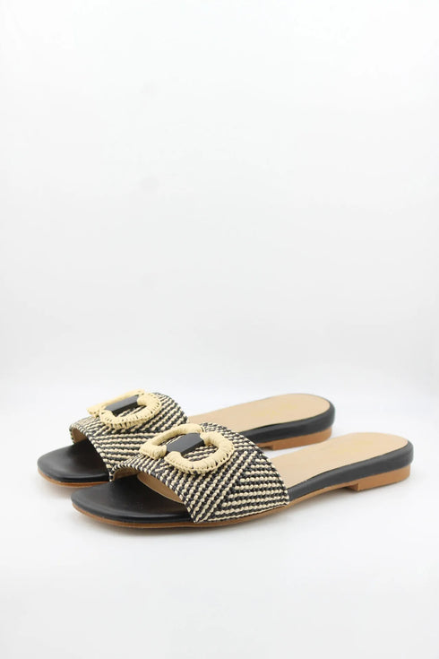 Miss Elastic Woven Slide Sandals with Buckle