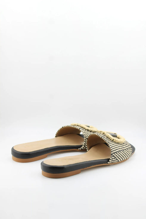 Miss Elastic Woven Slide Sandals with Buckle