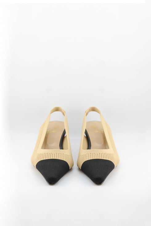 Miss Elastic Slingback Knit Pointed Toe Heels