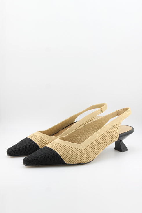 Miss Elastic Slingback Knit Pointed Toe Heels
