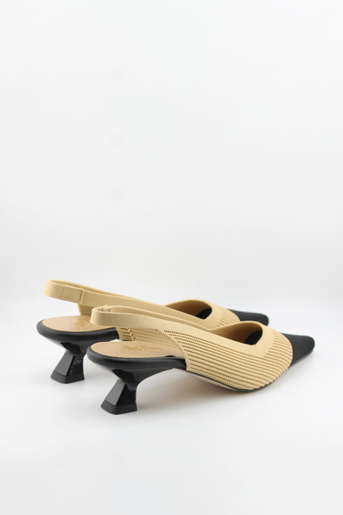 Miss Elastic Slingback Knit Pointed Toe Heels
