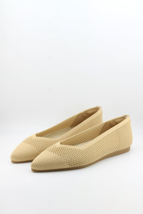 Miss Elastic Mesh Knit Pointed Ballet Flats