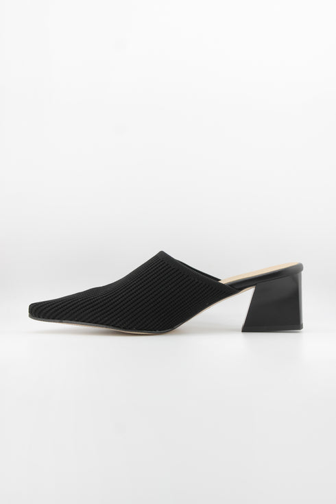 Miss Elastic Pointed Knit Mules with Block Heel