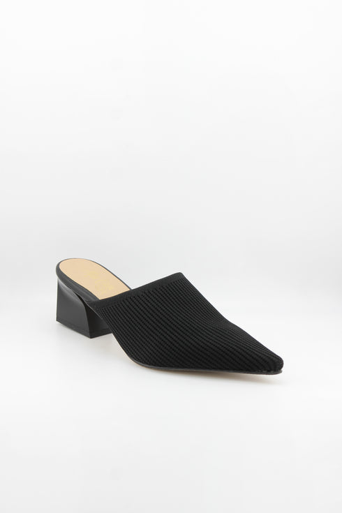 Miss Elastic Pointed Knit Mules with Block Heel
