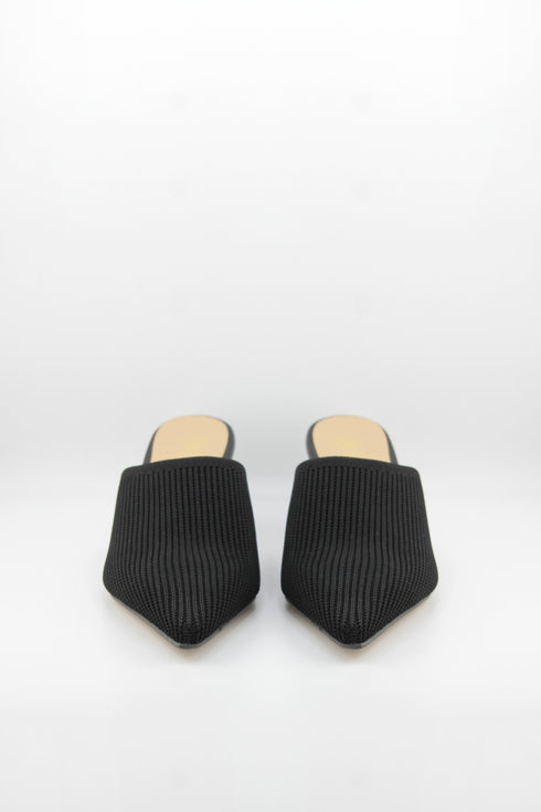 Miss Elastic Pointed Knit Mules with Block Heel