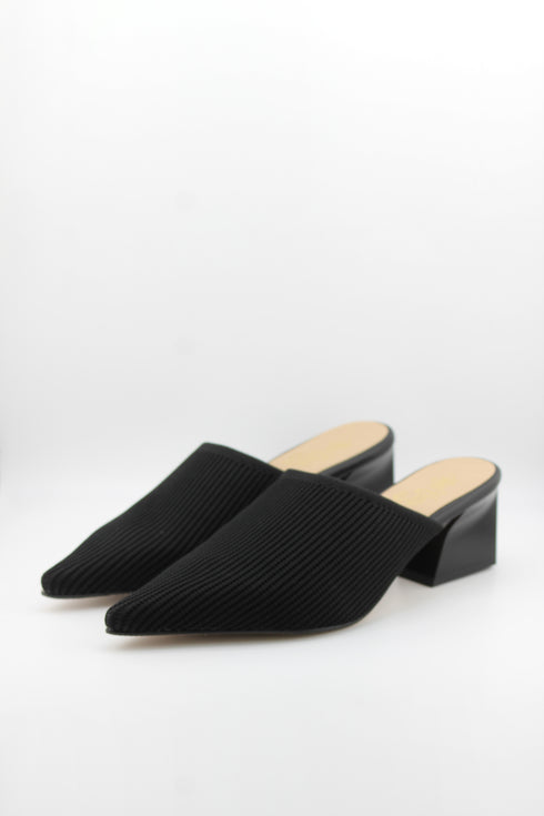Miss Elastic Pointed Knit Mules with Block Heel