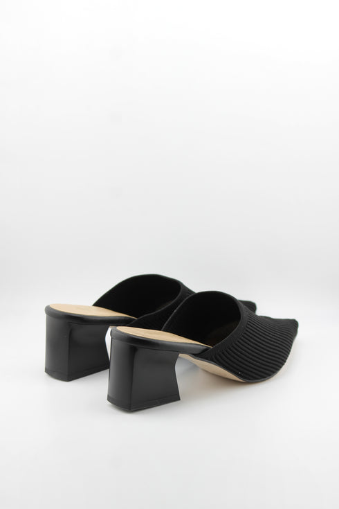 Miss Elastic Pointed Knit Mules with Block Heel