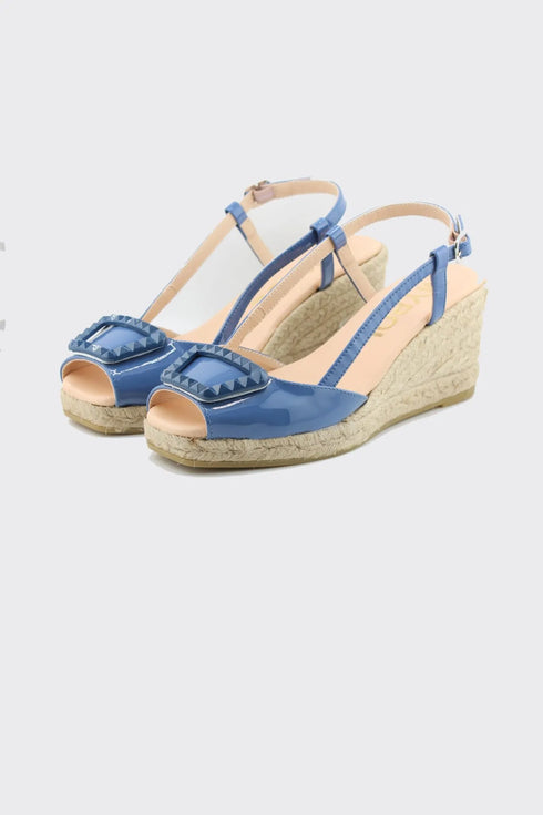 Maypol Patent Leather Studded Wedge Sandals