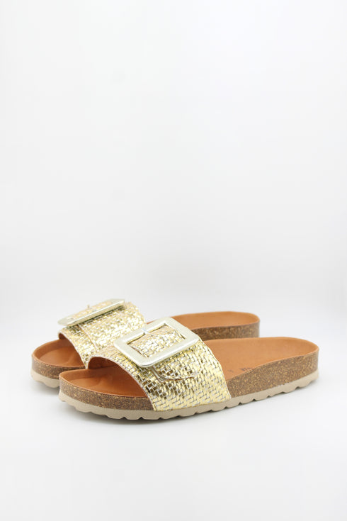 Verbenas Cork Sole Slide Sandals with Buckle