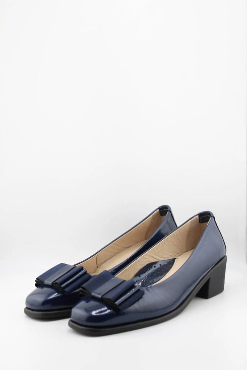 DFC Relax Block Heel Leather Loafers with Bow