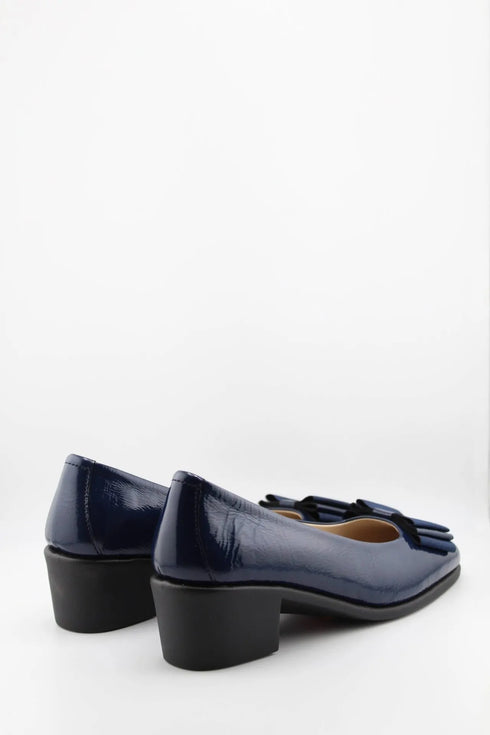 DFC Relax Block Heel Leather Loafers with Bow