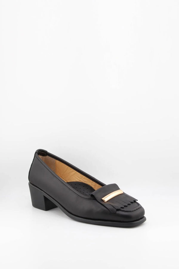 DFC Relax Leather Block Heel Loafers with Fringe