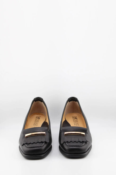 DFC Relax Leather Block Heel Loafers with Fringe