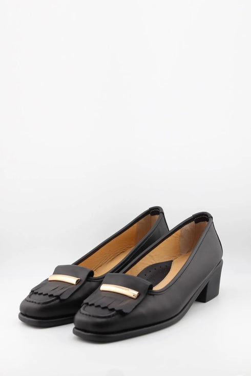 DFC Relax Leather Block Heel Loafers with Fringe