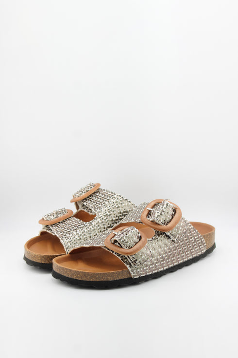 Verbenas Woven Double-Buckle Cork Sandals