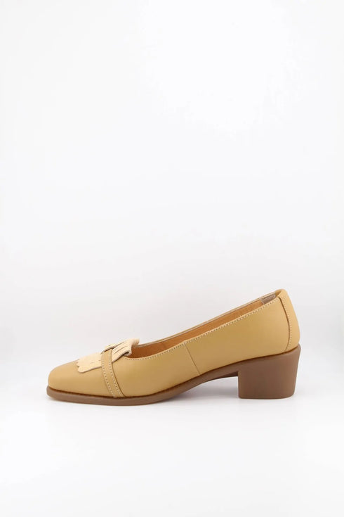DFC Relax Leather Fringe Loafers with Block Heel