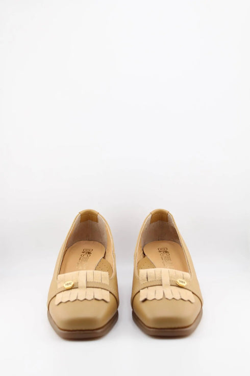 DFC Relax Leather Fringe Loafers with Block Heel