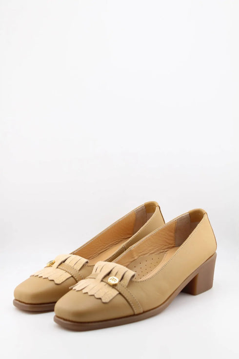 DFC Relax Leather Fringe Loafers with Block Heel