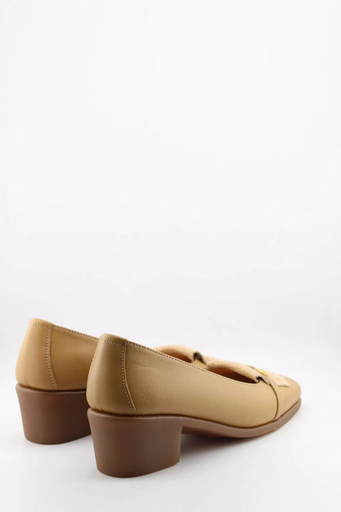 DFC Relax Leather Fringe Loafers with Block Heel