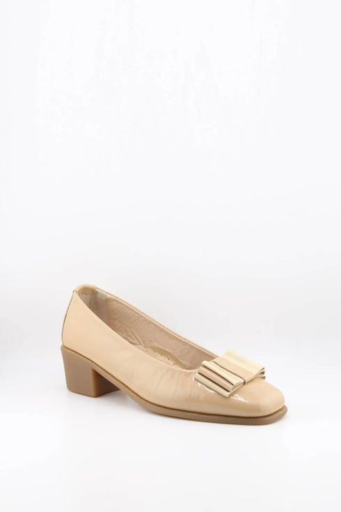 DFC Relax Block Heel Leather Loafers with Bow