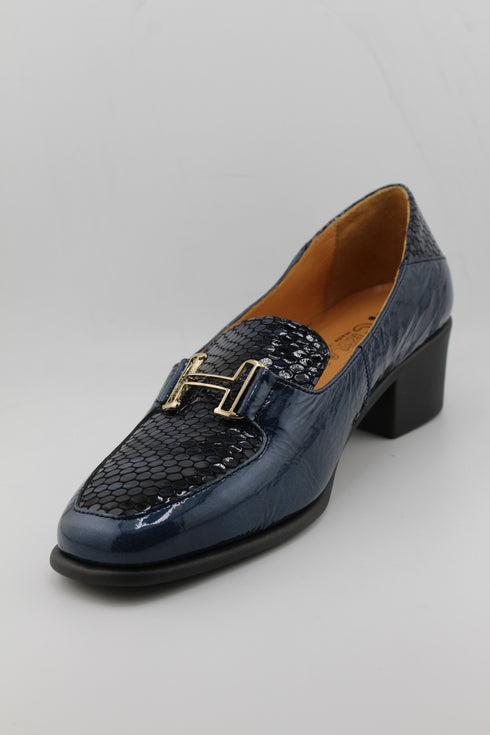 DFC Relax Textured Patent Leather Block Heel Loafers with Buckle