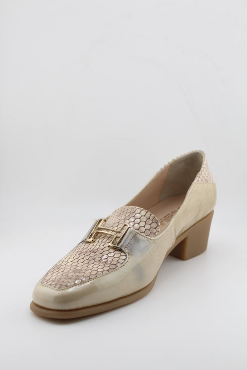 DFC Relax Textured Patent Leather Block Heel Loafers with Buckle