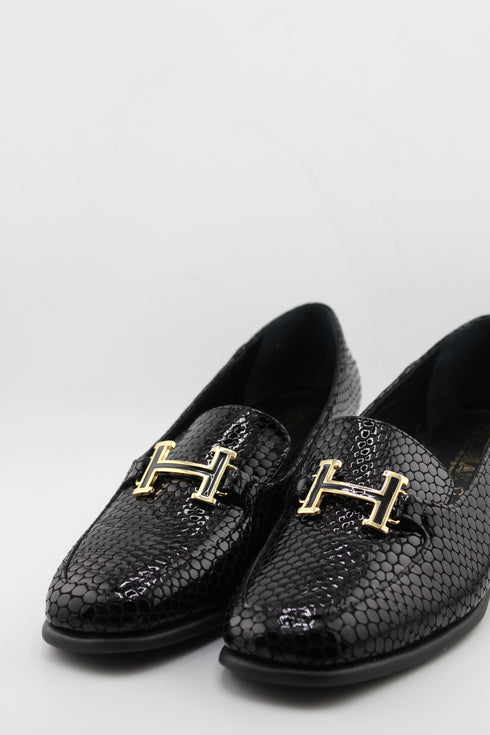 DFC Relax Textured Patent Leather Block Heel Loafers with Buckle