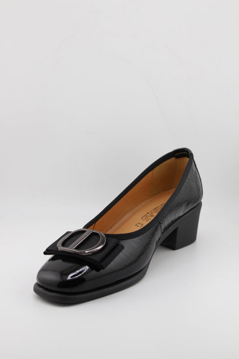 DFC Relax Patent Leather Block Heel Loafers with buckle