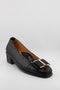 DFC Relax Textured Patent Leather Block Heel Loafers with Buckle