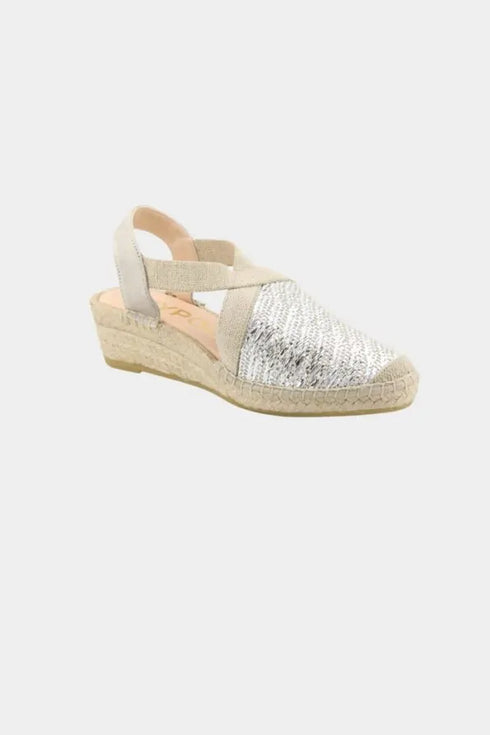 Maypol Criss-Cross Woven Espadrille Wedge with Elastic Slingback