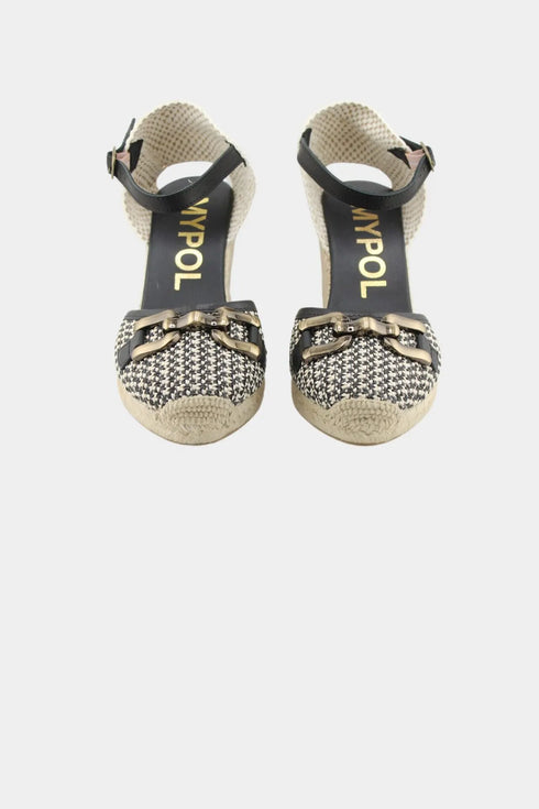 Maypol Buckled Woven Espadrille Wedge with Ankle Strap