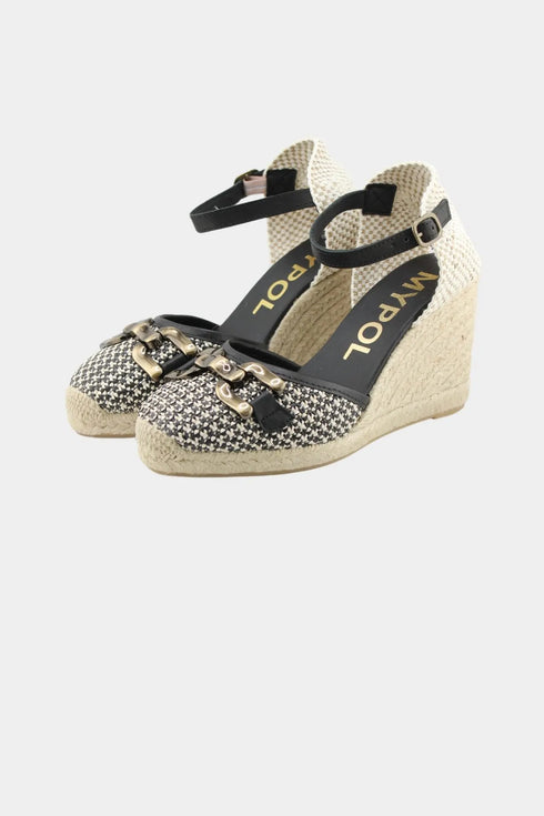Maypol Buckled Woven Espadrille Wedge with Ankle Strap