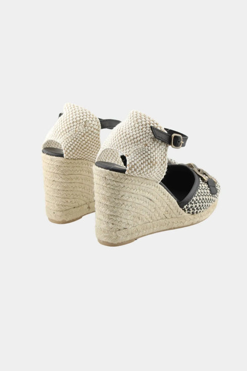 Maypol Buckled Woven Espadrille Wedge with Ankle Strap