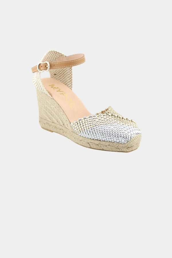 Maypol Two-Tone Woven Espadrille Wedge with Adjustable Ankle Strap