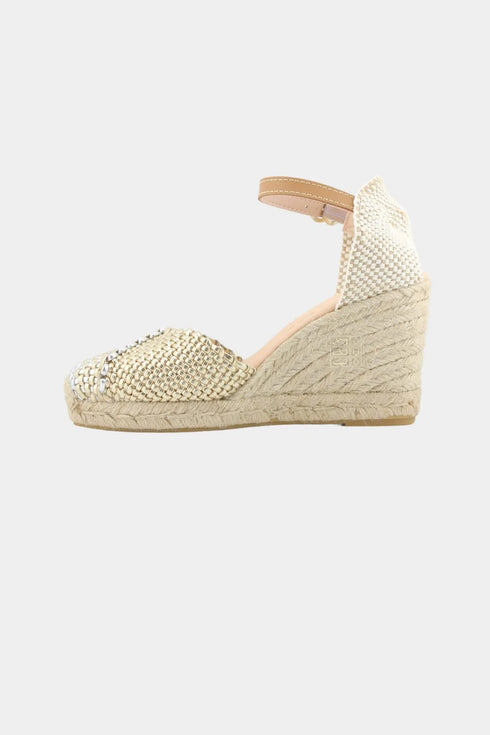 Maypol Two-Tone Woven Espadrille Wedge with Adjustable Ankle Strap