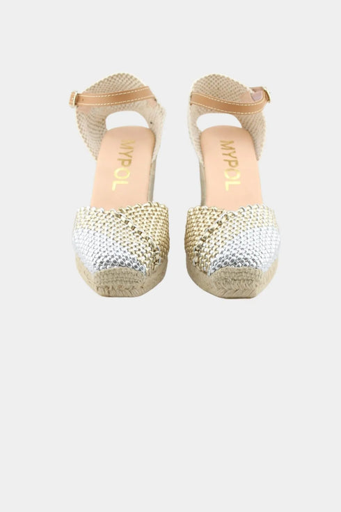 Maypol Two-Tone Woven Espadrille Wedge with Adjustable Ankle Strap