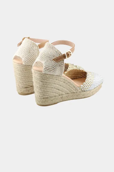 Maypol Two-Tone Woven Espadrille Wedge with Adjustable Ankle Strap